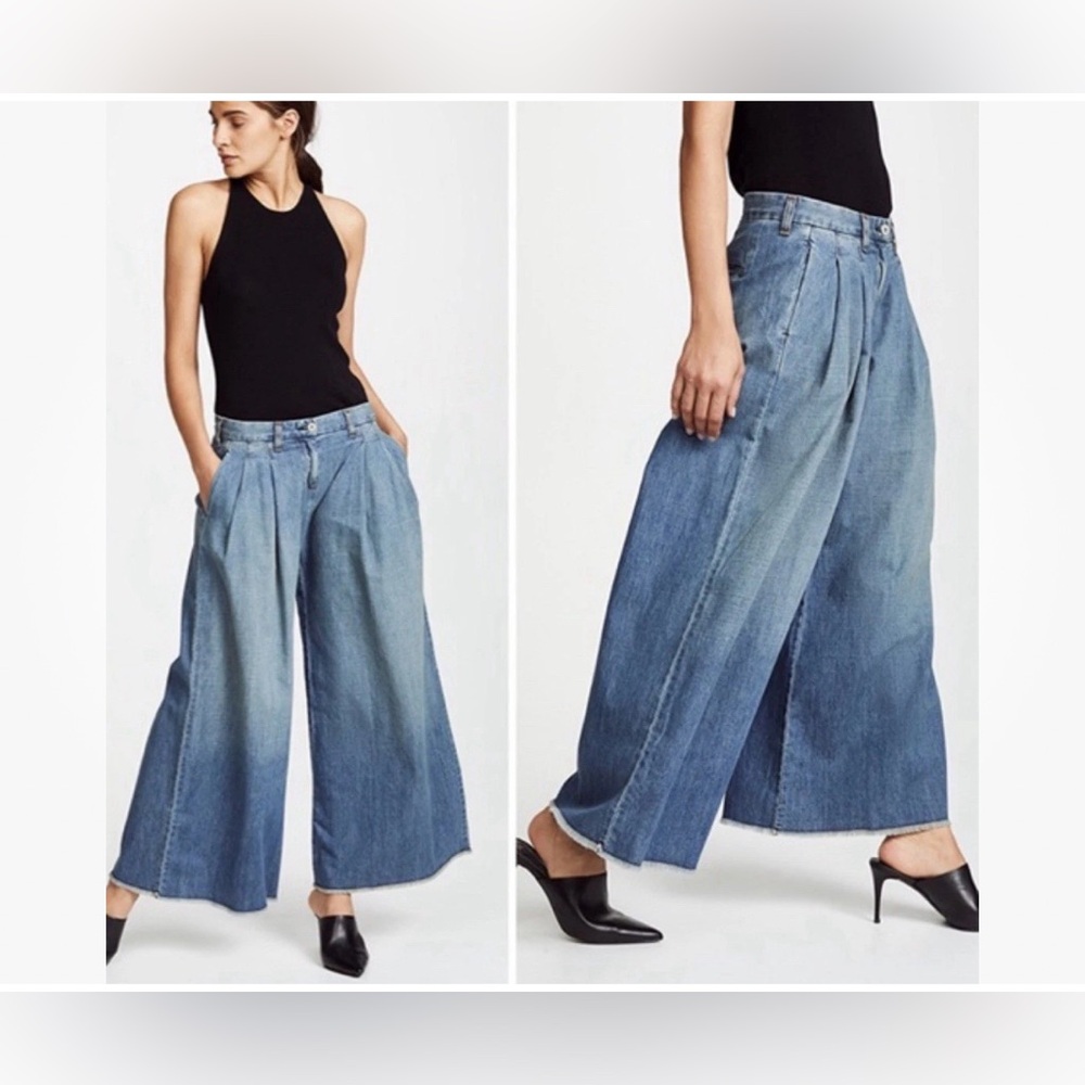 Nili Lotan Wide Leg Flared Jeans - Light Blue Denim